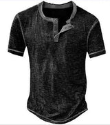 Lässiges Henley Oberteil Im Retro Farbblock Stil für Herren in Schwarz