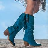 Felicia | Damen Western-Stiefel mit Fransen und klobigem Absatz in Blau