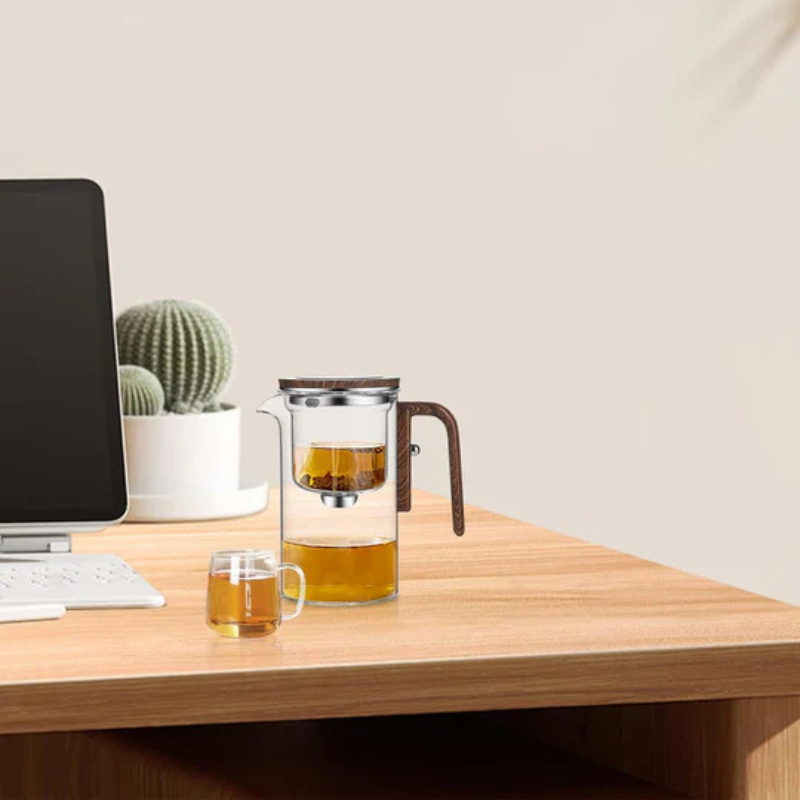 ClearPour hitzebeständiges Glas-Teekanne mit Holzgriff – Elegante Aufgusskanne
