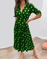 Monique | Damen Polka-Dots Kleid Elegant Feminin Klassisch in Grün