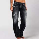 Julia | Damen Destroyed High-Waist Straight Jeans in Schwarz