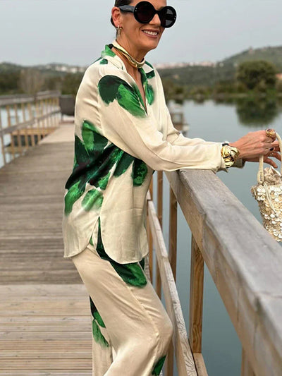 Alessandra - Blumen-Satinhose mit hohem Bund