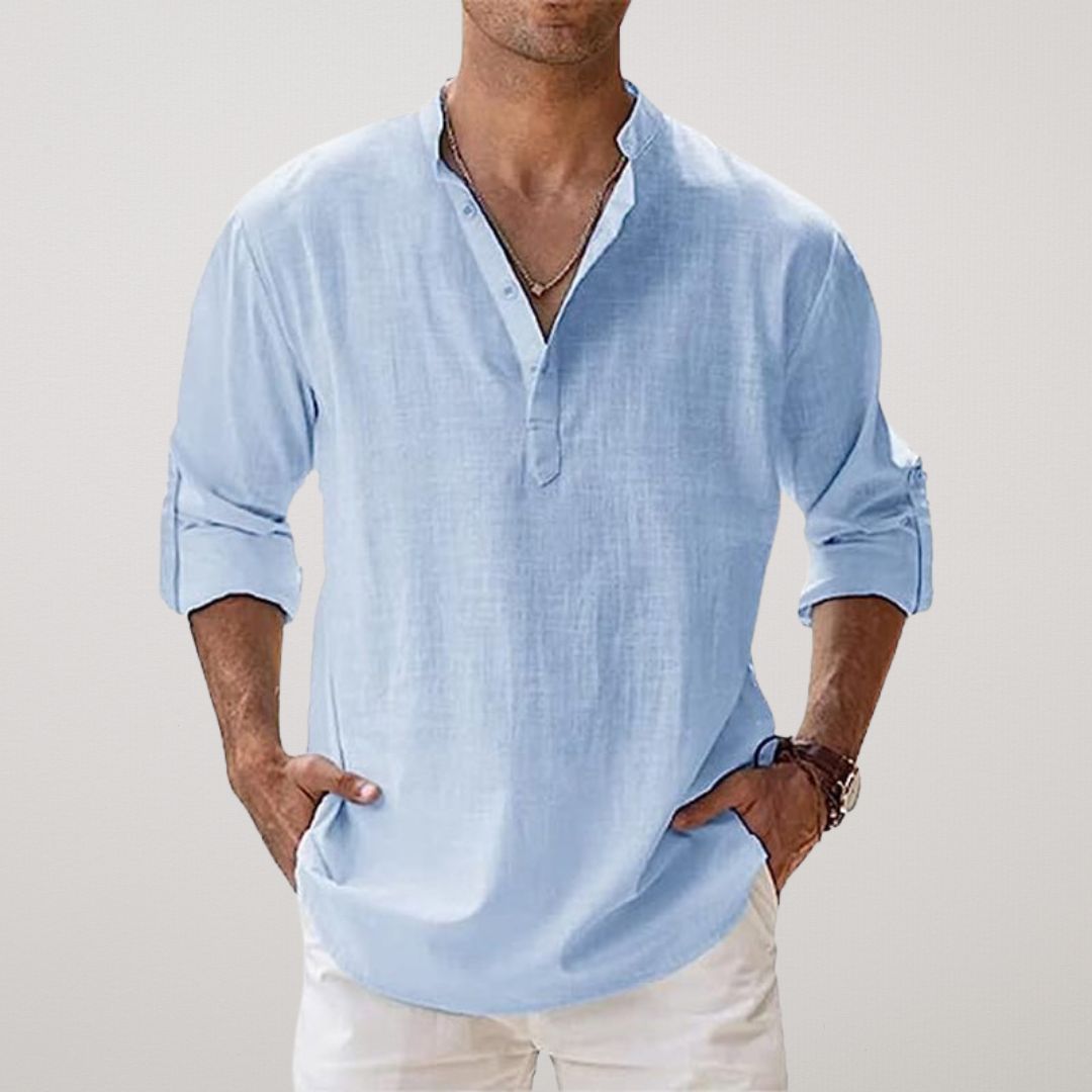 GUSTAV | HENLEY-SHIRT IM LEINEN-LOOK