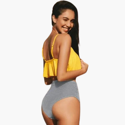 High Waist Bikini mit Rüschen - Damen Bademode Set Boho