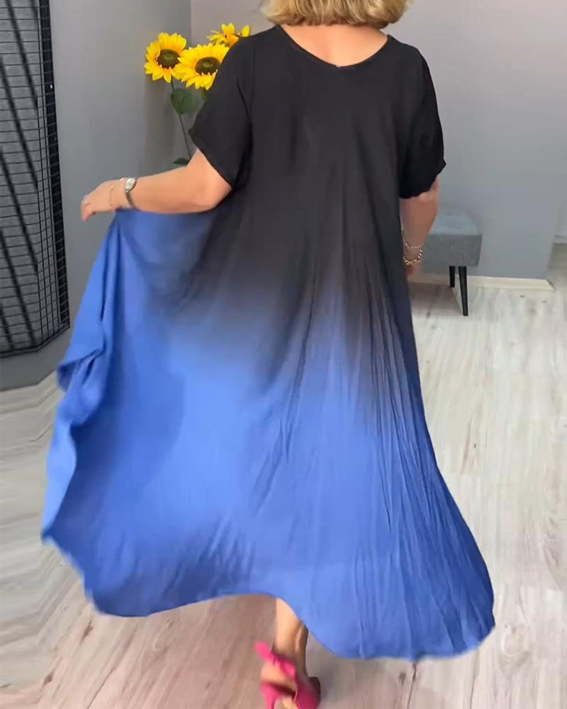Birgit - Lässiges Ombre-Maxikleid mit V-Ausschnitt