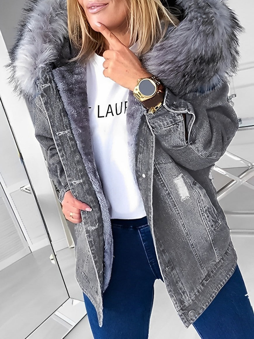 Ragnar - Damen Jeansjacke mit Pelzkragen