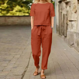 Madeleine - Elegantes und Bequemes Zweiteiliges Leinen-Set für Damen in Rot