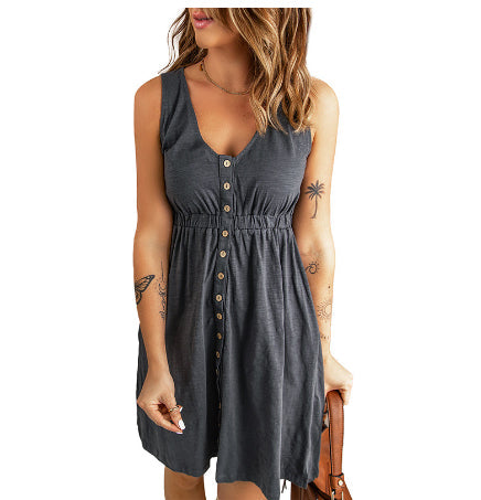 Lucasta - Ärmelloses Baumwollkleid mit Knopfleiste