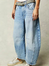 Gabriela | Damen Bedruckte Jeans mit Weitem Bein in Hellblau
