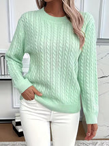 Doris | Damen Gemütlicher Winter-Zopfmuster-Strickpullover in Grün