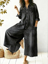 Aminta - weitbeiniger Denim-Jumpsuit in Schwarz