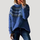 Julia | Damen Frühjahrs Gemusterter Strickpullover in Blau