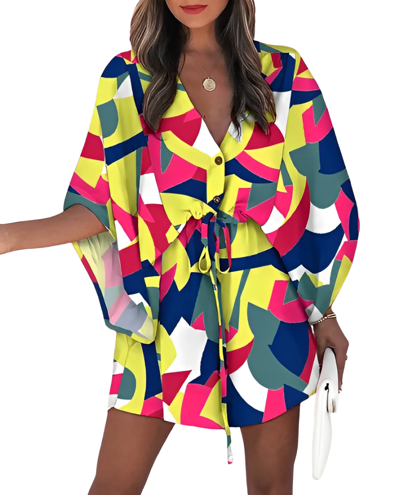 Beatrice – Blümchen Mini-Kleid mit Schnürung