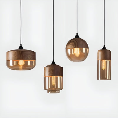 ModiGlass Light - Moderne Holzleuchte aus getöntem Glas