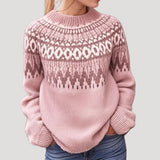 Julia | Damen Frühjahrs Gemusterter Strickpullover in Hellrosa