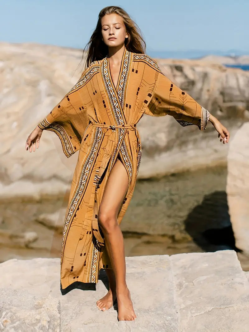 Krista – Boho Kimono in großen Größen mit Bindegürtel