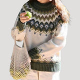 Julia | Damen Frühjahrs Gemusterter Strickpullover in Hellgrün