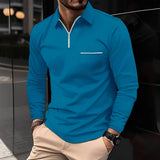 Florent - Herren-Langarm-Polo mit Zipper in Blau