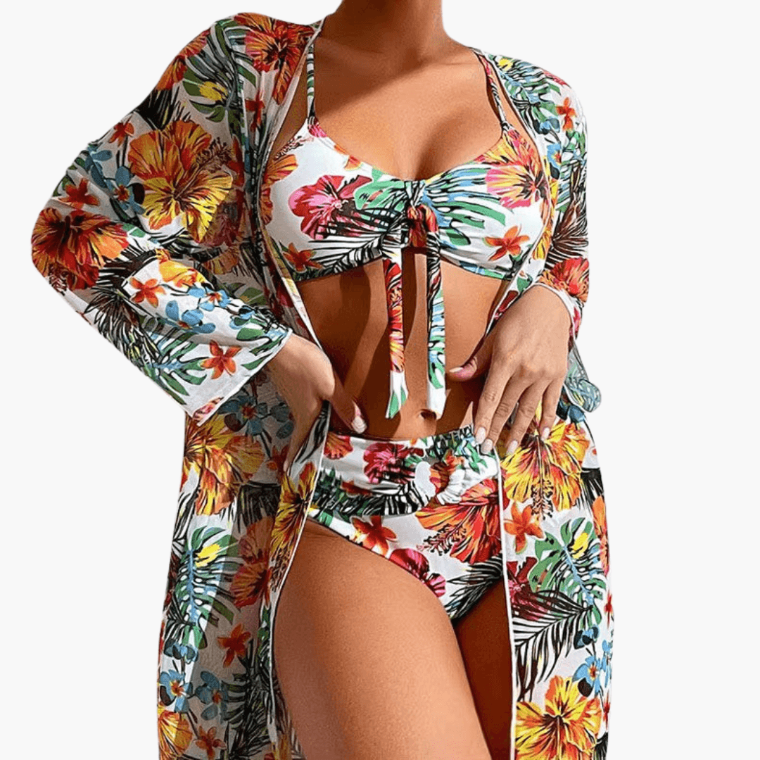 Bikini-Set mit Blumenmuster für Damen – inkl. Cover-Up