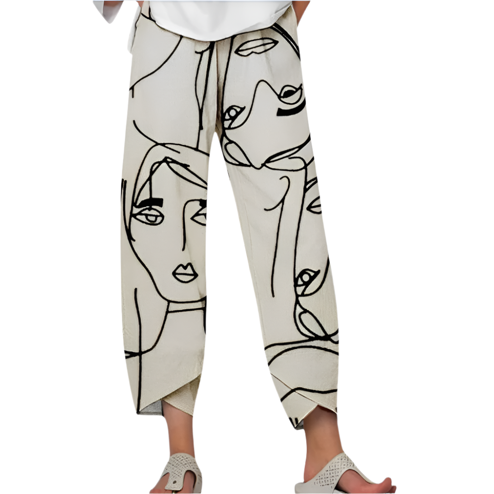 Regina - Bedruckte lose Leinenhose für Frauen