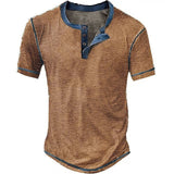 Lässiges Henley Oberteil Im Retro Farbblock Stil für Herren in Kamel