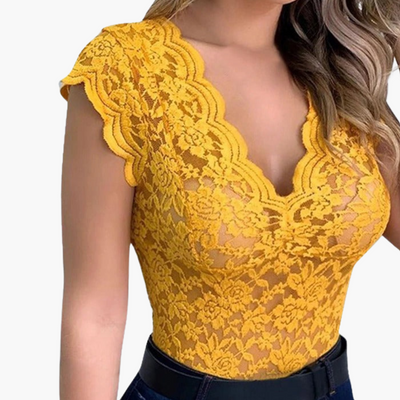 Lace Bodysuit für Damen – Sexy Blumenspitze Oberteil