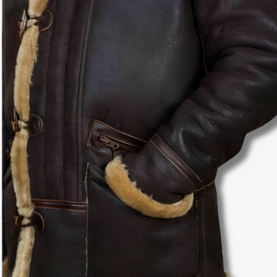 Herren Lederjacke mit Fellimitat-Kapuze