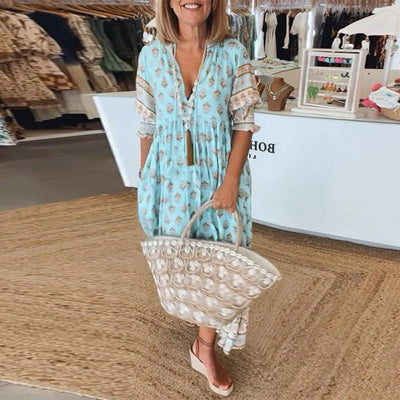 GIULIA | Midi-Kleid mit V-Ausschnitt und eleganten Ballonärmeln