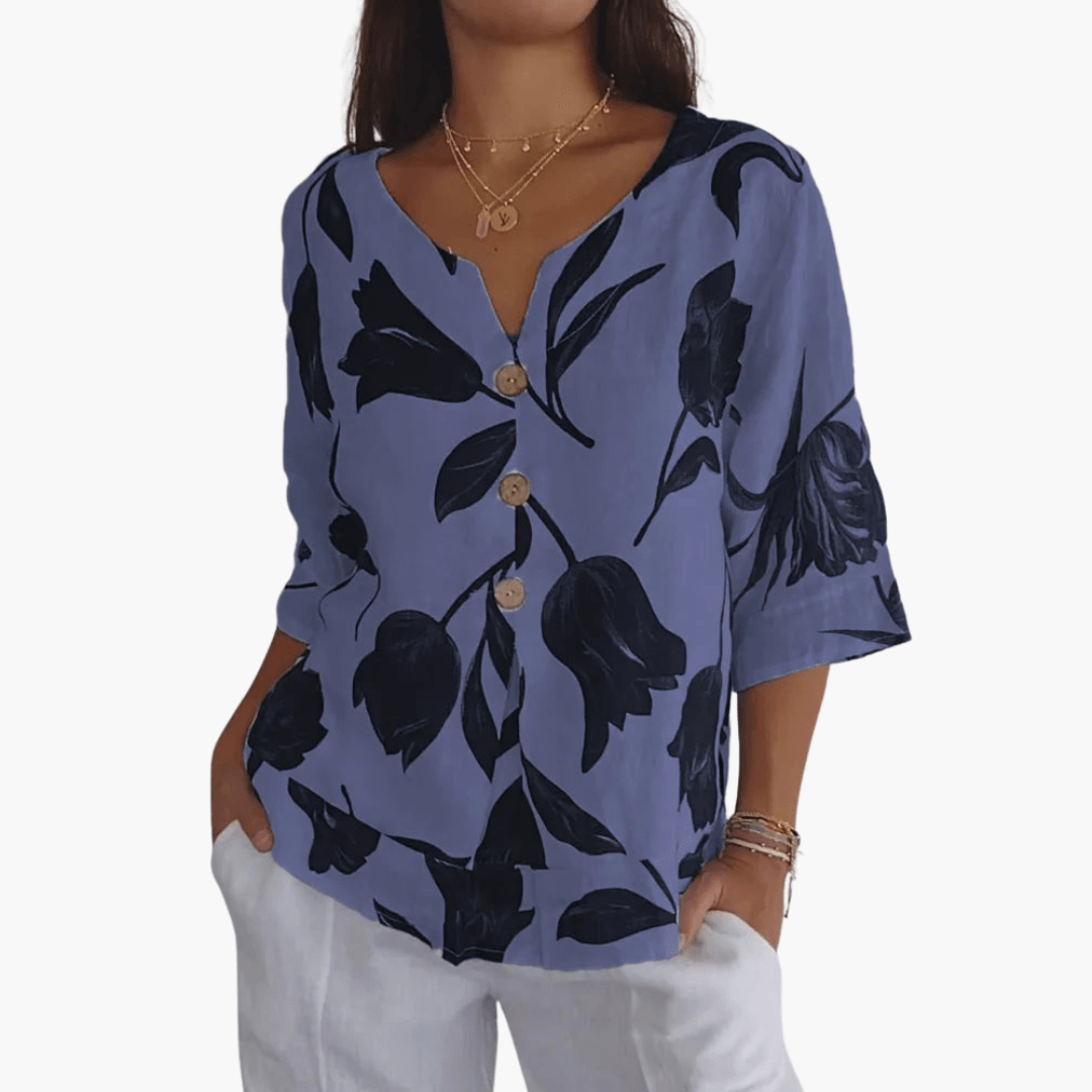 Damen Bluse mit Blumenmuster – Sommer V-Ausschnitt Top