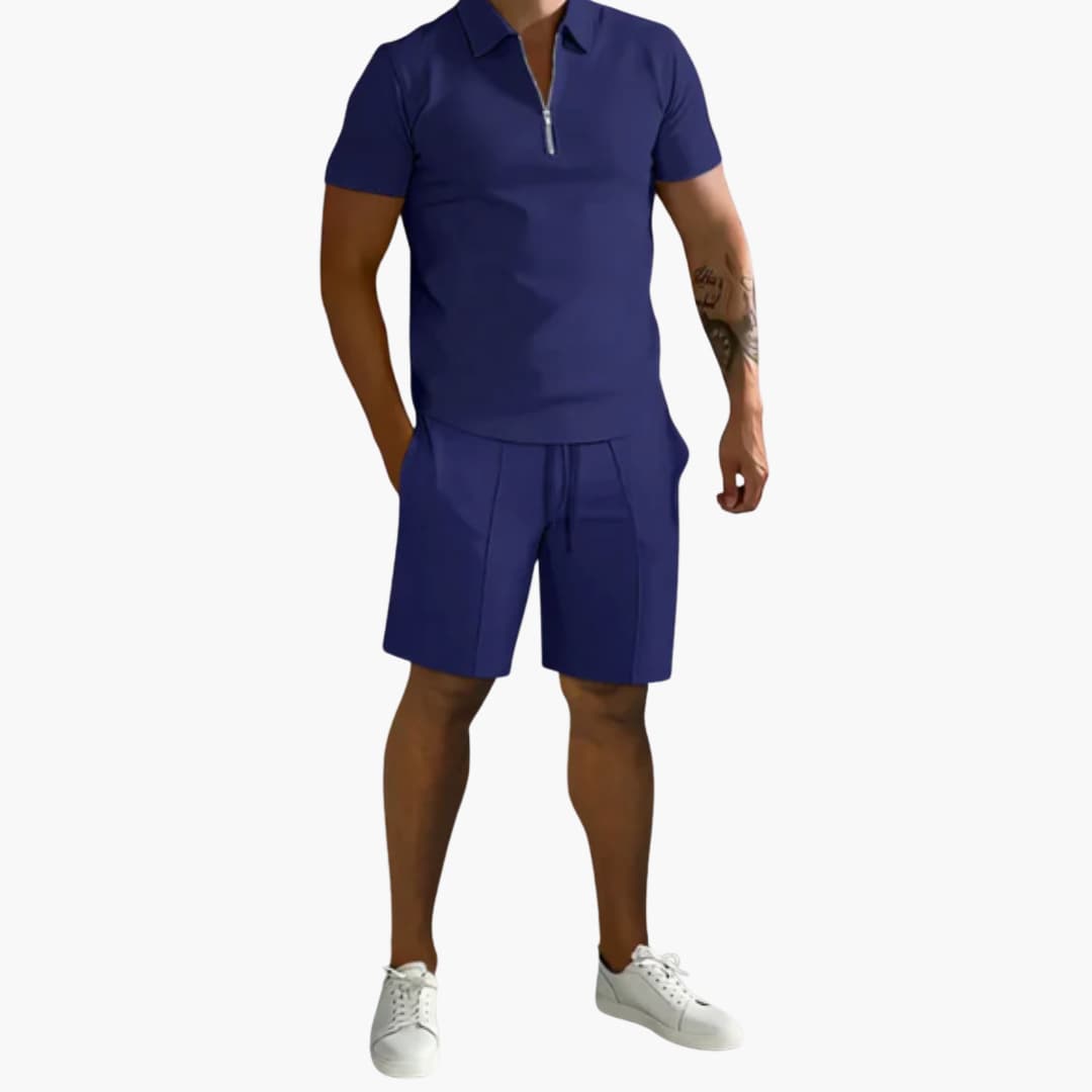 Herren Sommer-Zweiteiler mit Half-Zip-Shirt und Shorts