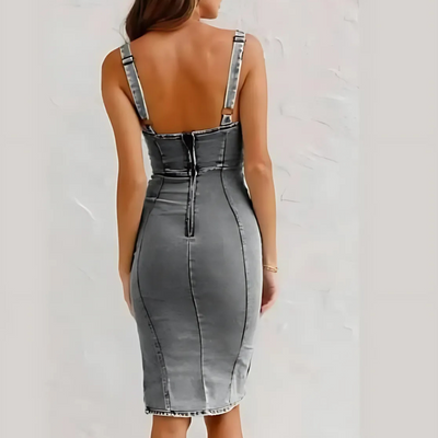 Vestido Vaquero Ajustado con Abertura Lateral