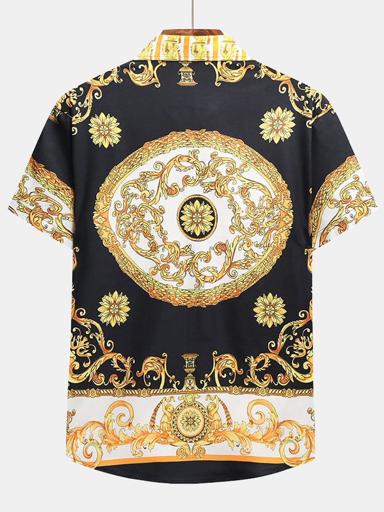 Geknöpftes Hemd und Shorts mit Barockdruck