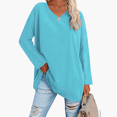 Damen oversized V-Ausschnitt Langarmshirt – Bequem & lässig