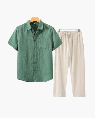 Lincoln | Old Money Herren Leinen-Set mit Kurzarmhemd & Sommerhose