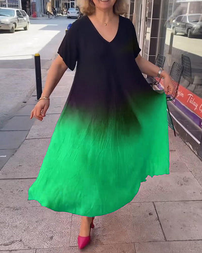 Birgit - Lässiges Ombre-Maxikleid mit V-Ausschnitt