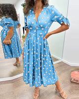 Monique | Damen Polka-Dots Kleid Elegant Feminin Klassisch in Hellblau