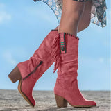 Felicia | Damen Western-Stiefel mit Fransen und klobigem Absatz in Rosa