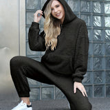 Yvarra | Stylischer Fleece Teddy-Zweiteiler Lounge Set in Schwarz