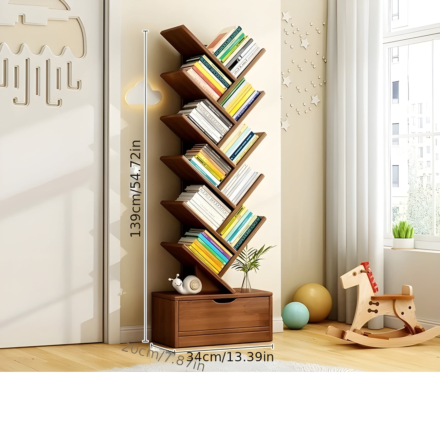 StorySpire Shelf - Vertikales Freistehendes Holz-Bücherregal