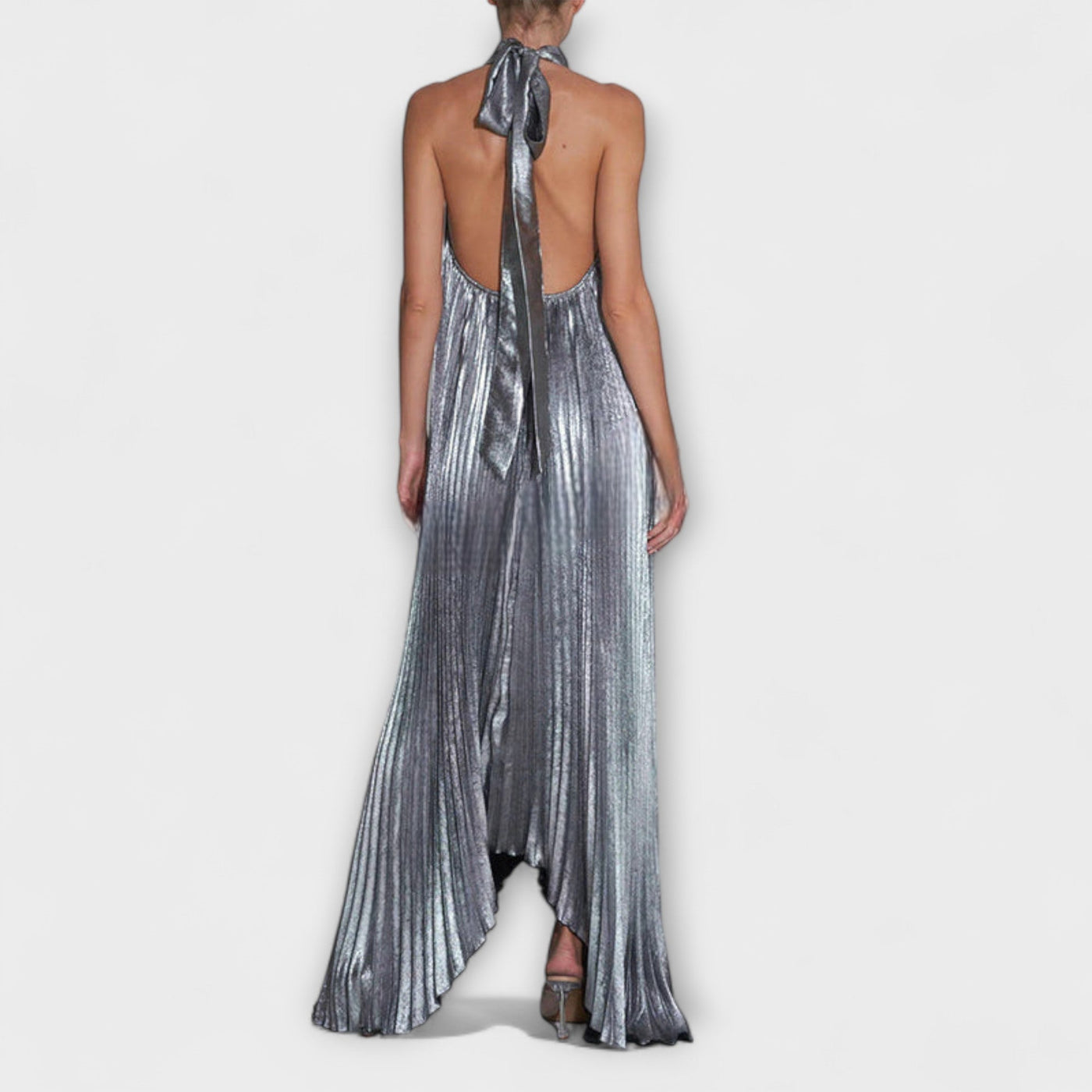 Calliope - Metallic Plissé A-Linien Maxikleid
