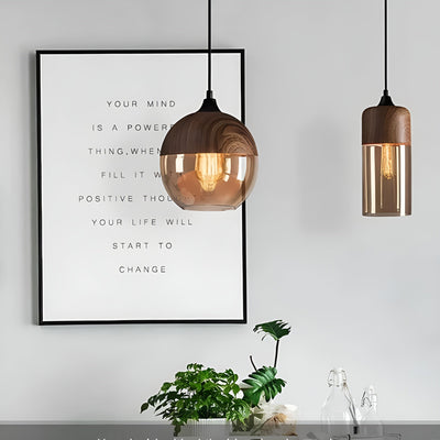 ModiGlass Light - Moderne Holzleuchte aus getöntem Glas