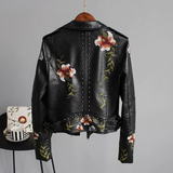 Ridge | Lederjacke mit gestickten Blumen für Damen in Schwarz