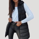 Martina | Winter Steppweste für Damen mit Kapuze in Schwarz