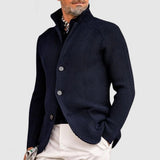 Matin | Stylischer Cardigan aus dickem Strick für Herren – Einfarbig, bequem und elegant in Bleu foncé