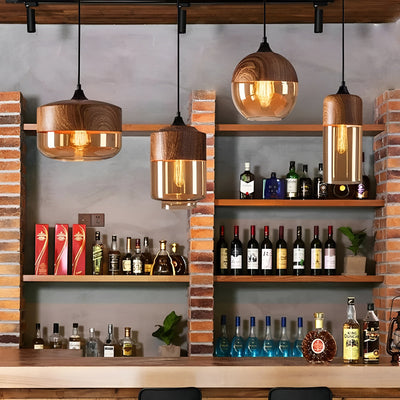 ModiGlass Light - Moderne Holzleuchte aus getöntem Glas