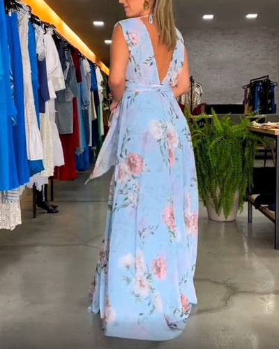 Venesa™ - Elegantes ärmelloses V-Ausschnitt Blumenmuster-Kleid