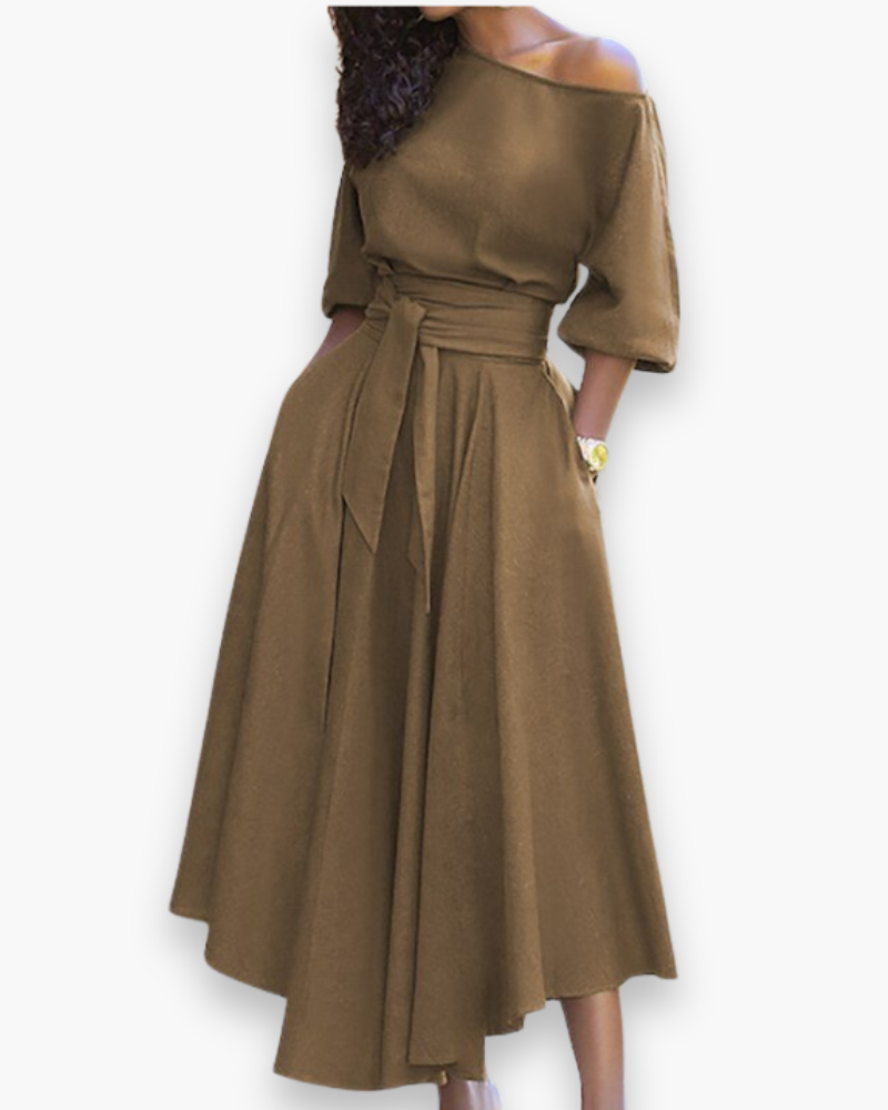 Damen Elegantes Kleid mit Gürtel | Midi