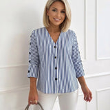 Eleesa – Bequeme Gestreifte Bluse in Blau