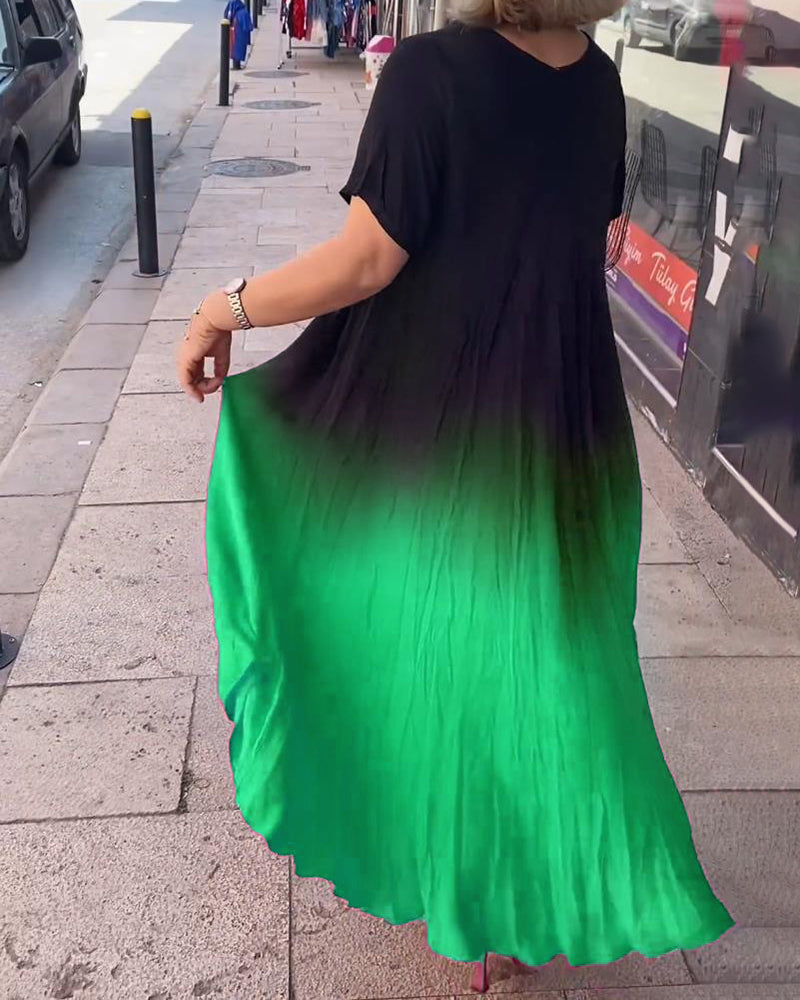Birgit - Lässiges Ombre-Maxikleid mit V-Ausschnitt