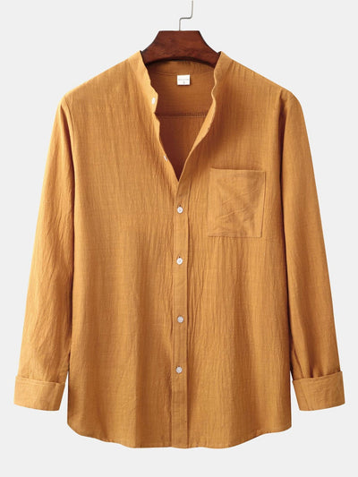 Langärmeliges Hemd mit Stehkragen in Leinenoptik und Leinenhose mit geradem Bein